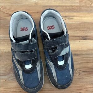 SAS JV Mesh Blue Leather Hook and Loop Sneakers